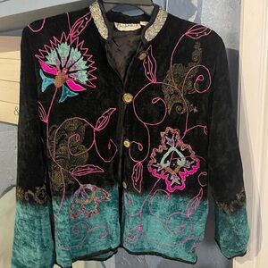 Floral Embroidered Velvet Blazer